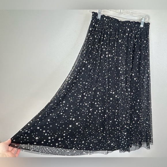 Originality Womens M Starry Night Black Midaxi Sheer Skirt Celestial Galaxy Star - Picture 4 of 9